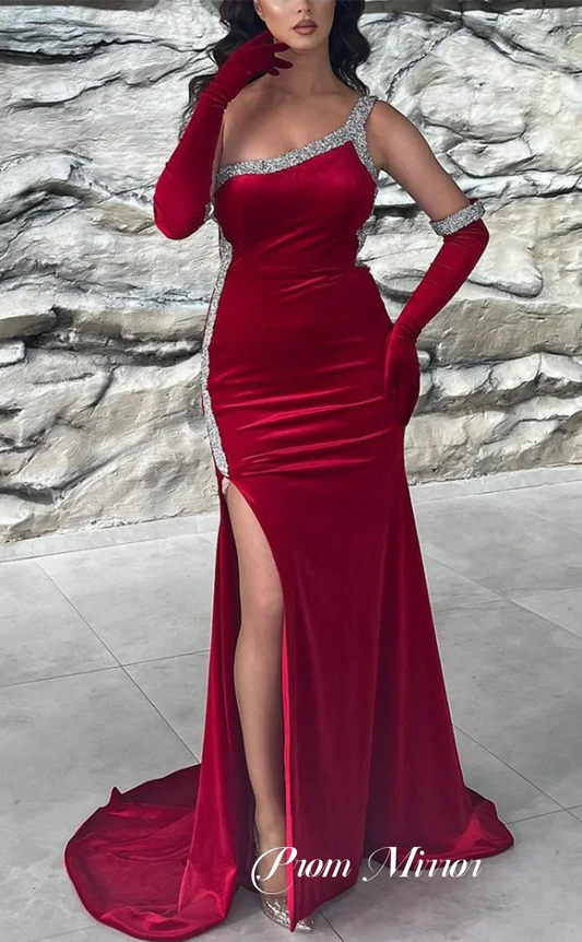 Luxury Beaded One Shoulder Bodycon Prom Dresses