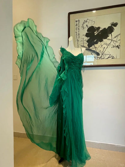 Green applique fashion long chiffon ball gown evening dress party dress gh4942