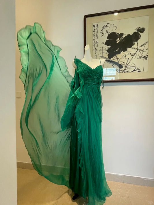 Green applique fashion long chiffon ball gown evening dress party dress gh4942
