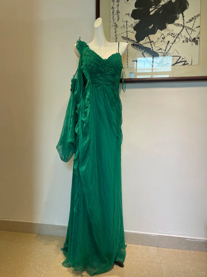 Green applique fashion long chiffon ball gown evening dress party dress gh4942