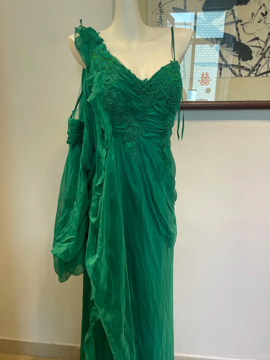 Green applique fashion long chiffon ball gown evening dress party dress gh4942