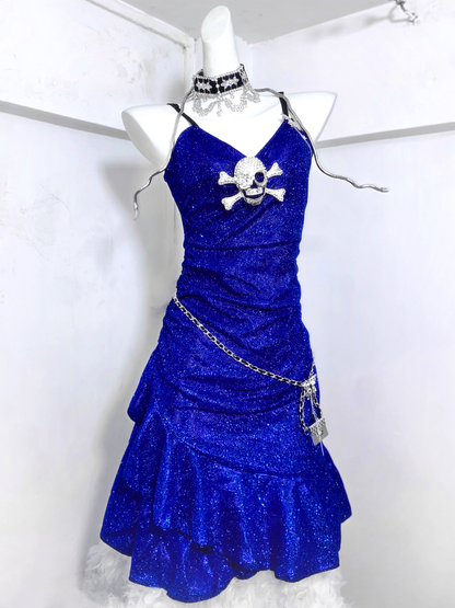 Charming Royal Blue Spaghetti Straps Ruffles Short Birthday Dress Homecoming Dress S614