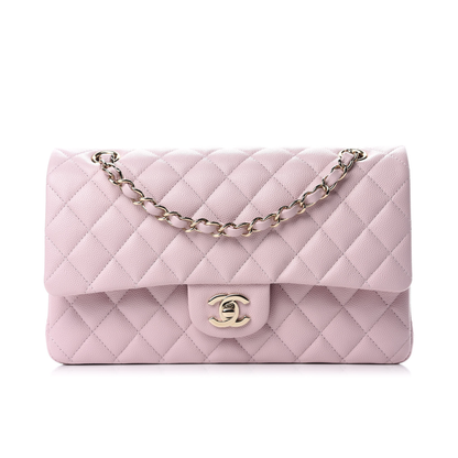 CHANEL Caviar Quilted Medium Double Flap Light Pink silvery metal