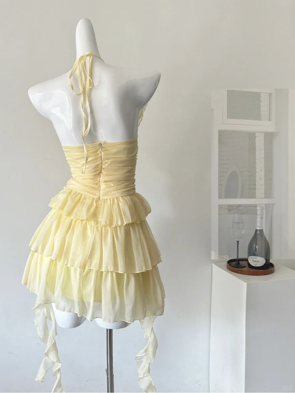Cute Yellow Halter Chiffon Holiday Dress Mini Party Dress S318