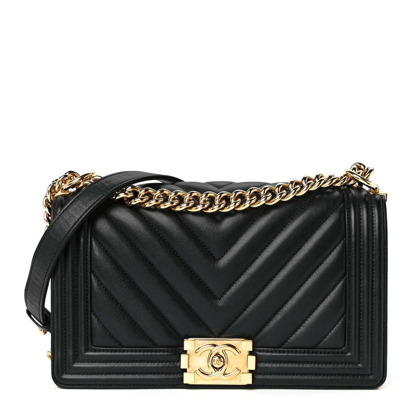 CHANEL Calfskin Chevron Quilted Medium Boy Flap Black