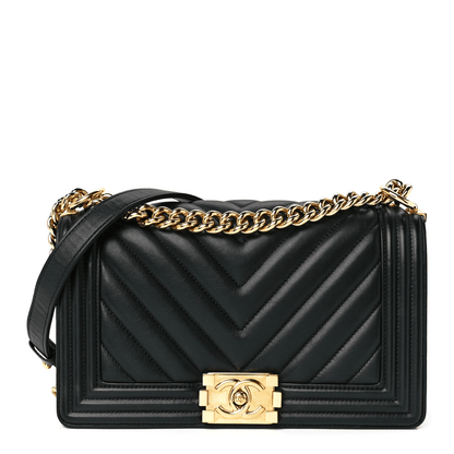CHANEL Calfskin Chevron Quilted Medium Boy Flap Black