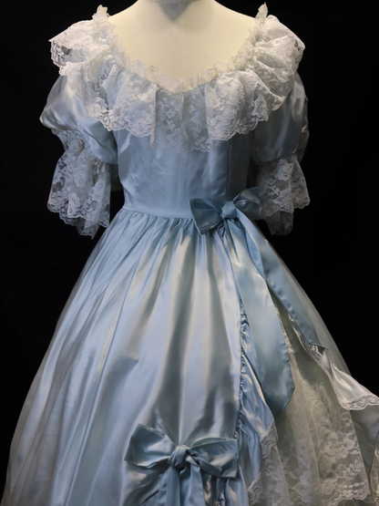 Vintage Bow Ball Gown Puff Layered Lace Satin Prom Dress 16th Birthday Dress SH3863