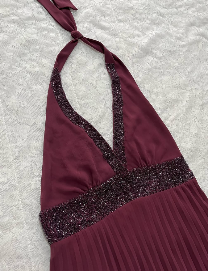 Vintage A Line Halter Beaded Chiffon Open Back Prom Dress Graduation Prom Dress SH2568