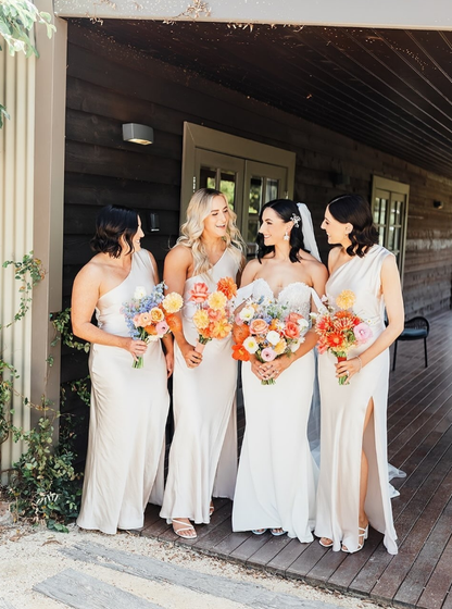 Pretty Sheath One Shoulder Ivory Satin Bridesmaid Dress Evening Dress with Slit SH3205