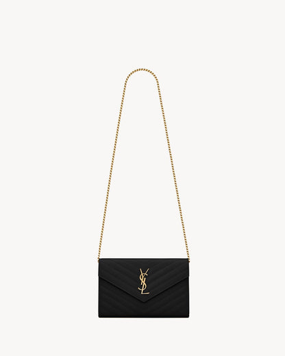 Saint Laurent CLASSIC CASSANDRE CHAIN WALLET IN GRAIN DE POUDRE LEATHER