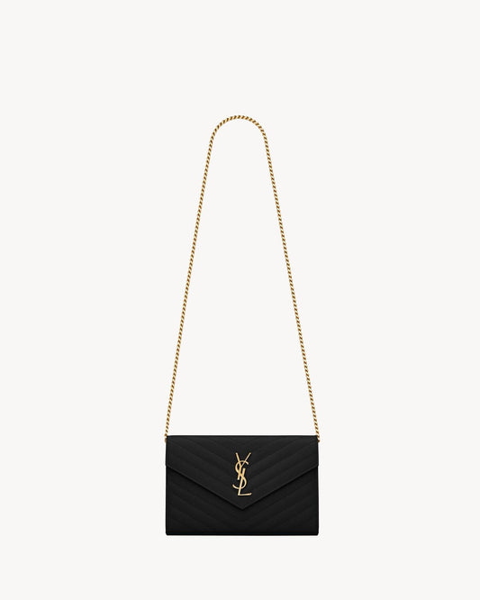 Saint Laurent CLASSIC CASSANDRE CHAIN WALLET IN GRAIN DE POUDRE LEATHER