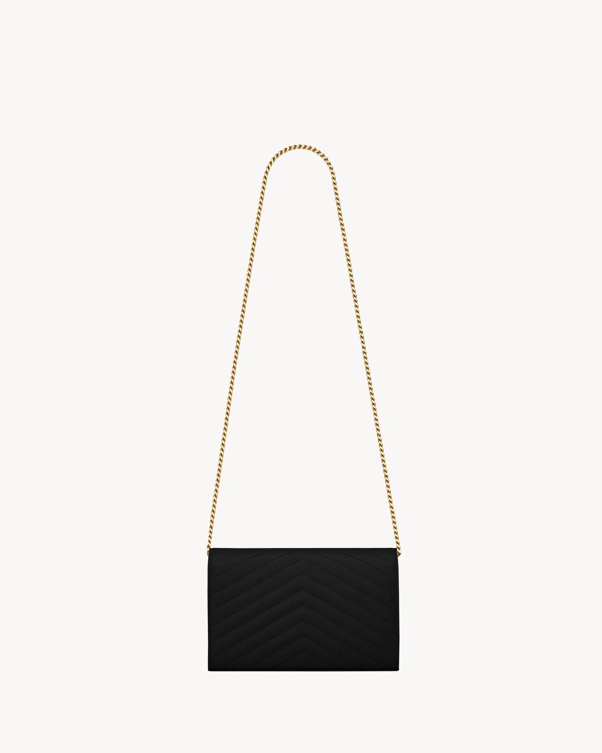 Saint Laurent CLASSIC CASSANDRE CHAIN WALLET IN GRAIN DE POUDRE LEATHER