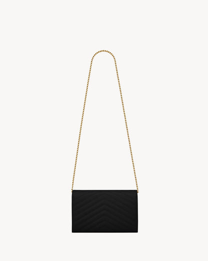 Saint Laurent CLASSIC CASSANDRE CHAIN WALLET IN GRAIN DE POUDRE LEATHER