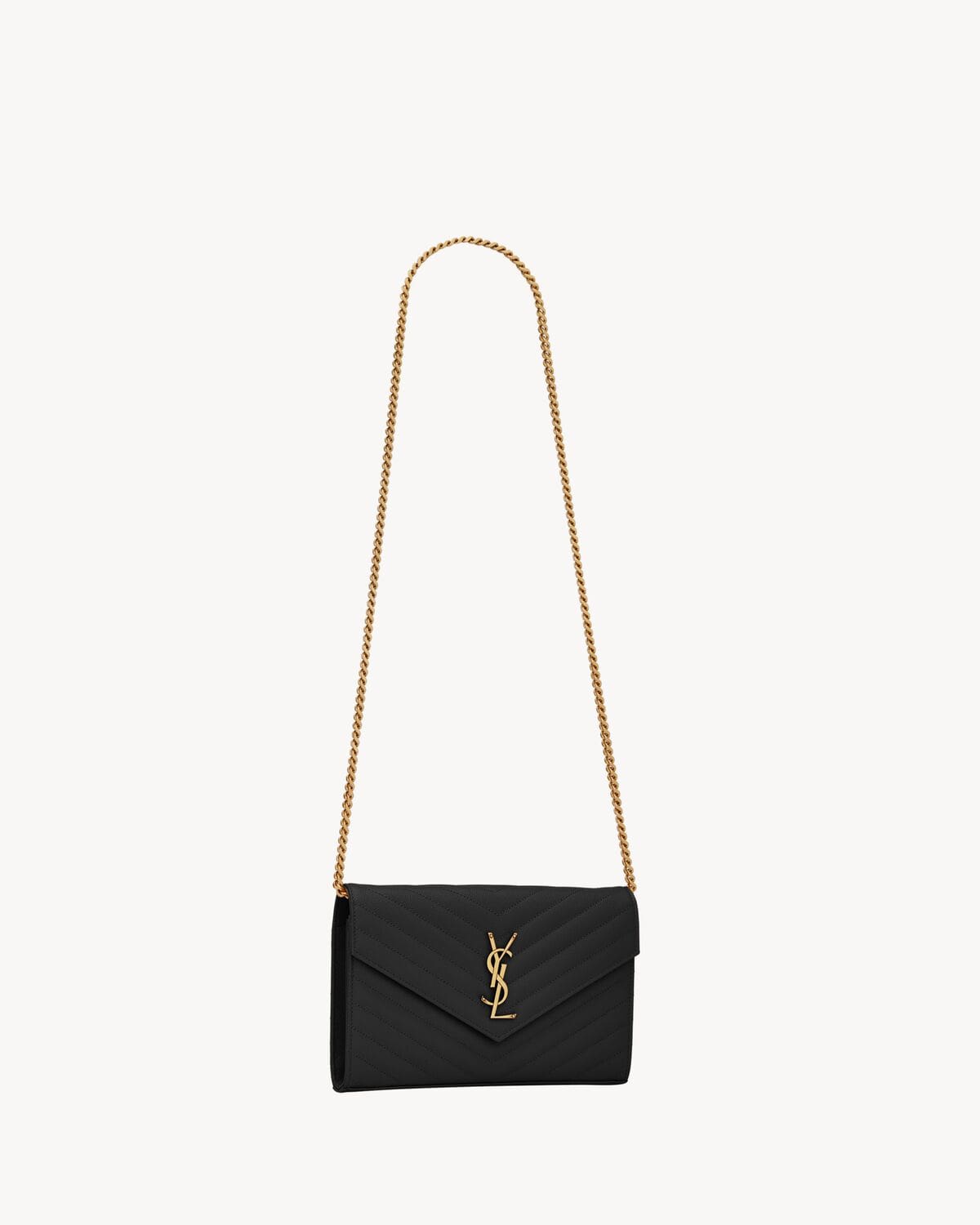Saint Laurent CLASSIC CASSANDRE CHAIN WALLET IN GRAIN DE POUDRE LEATHER