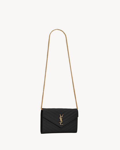 Saint Laurent CLASSIC CASSANDRE CHAIN WALLET IN GRAIN DE POUDRE LEATHER
