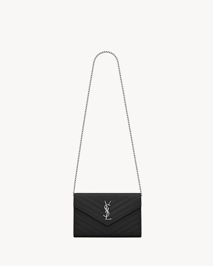Saint Laurent classic cassandre chain wallet in grain de poudre leather