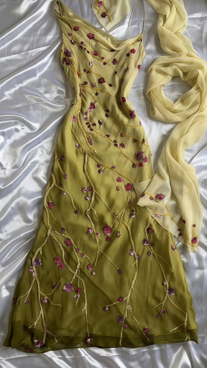 Mermaid Floral Chiffon Evening Prom Dresses