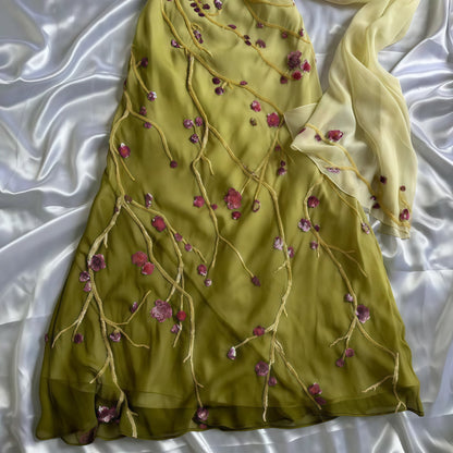 Mermaid Floral Chiffon Evening Prom Dresses