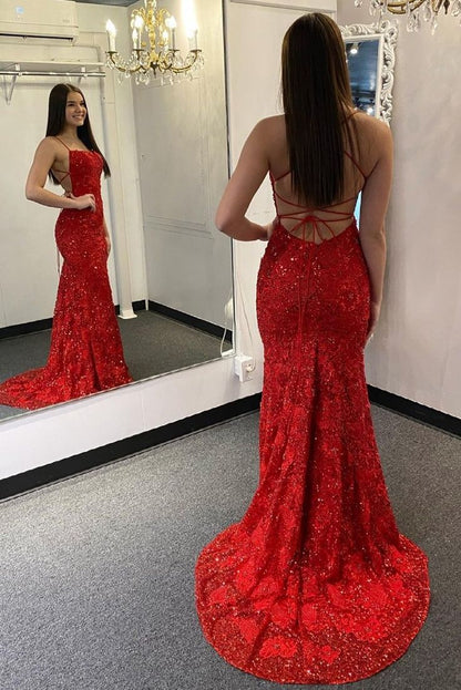 Mermaid Lace Red Senior Prom Dress