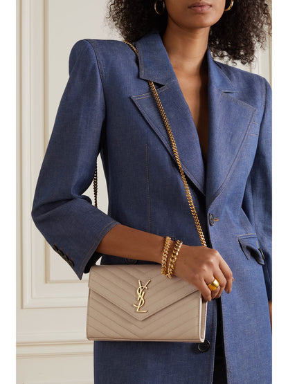 Saint Laurent Cassandre Chain Matelassé Textured-Leather Wallet