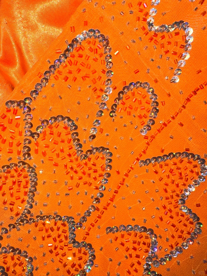 Stunning Mermaid Strapless Beaded Sequin Orange Chiffon Long Prom Dress Party Dress SH3043