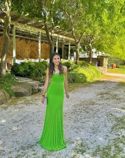 Stunning Sheath Strapless Green Satin Long Prom Dress Evening Dress SH2301