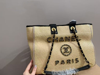 Chanel Deauville Tote Straw with Chain Detail Medium