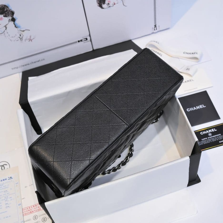 CHANEL LARGE CLASSIC HANDBAG Grained Calfskin & Silver Metal