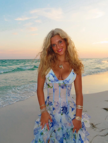 Classic Blue Floral Prom Dresses Long Evening Gown  SH962