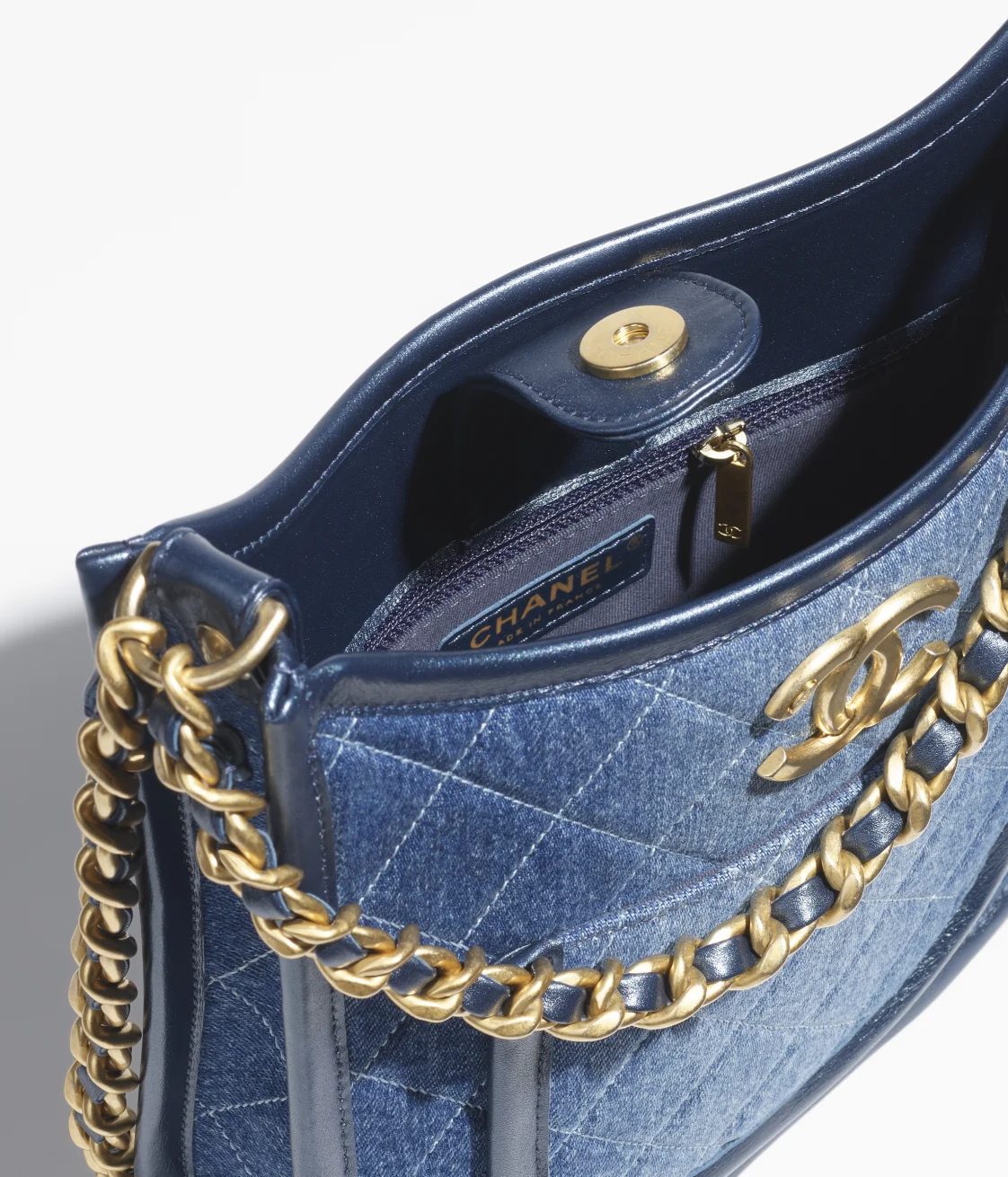 Chanel HOBO HANDBAG Washed Denim & Gold-Tone Metal Blue