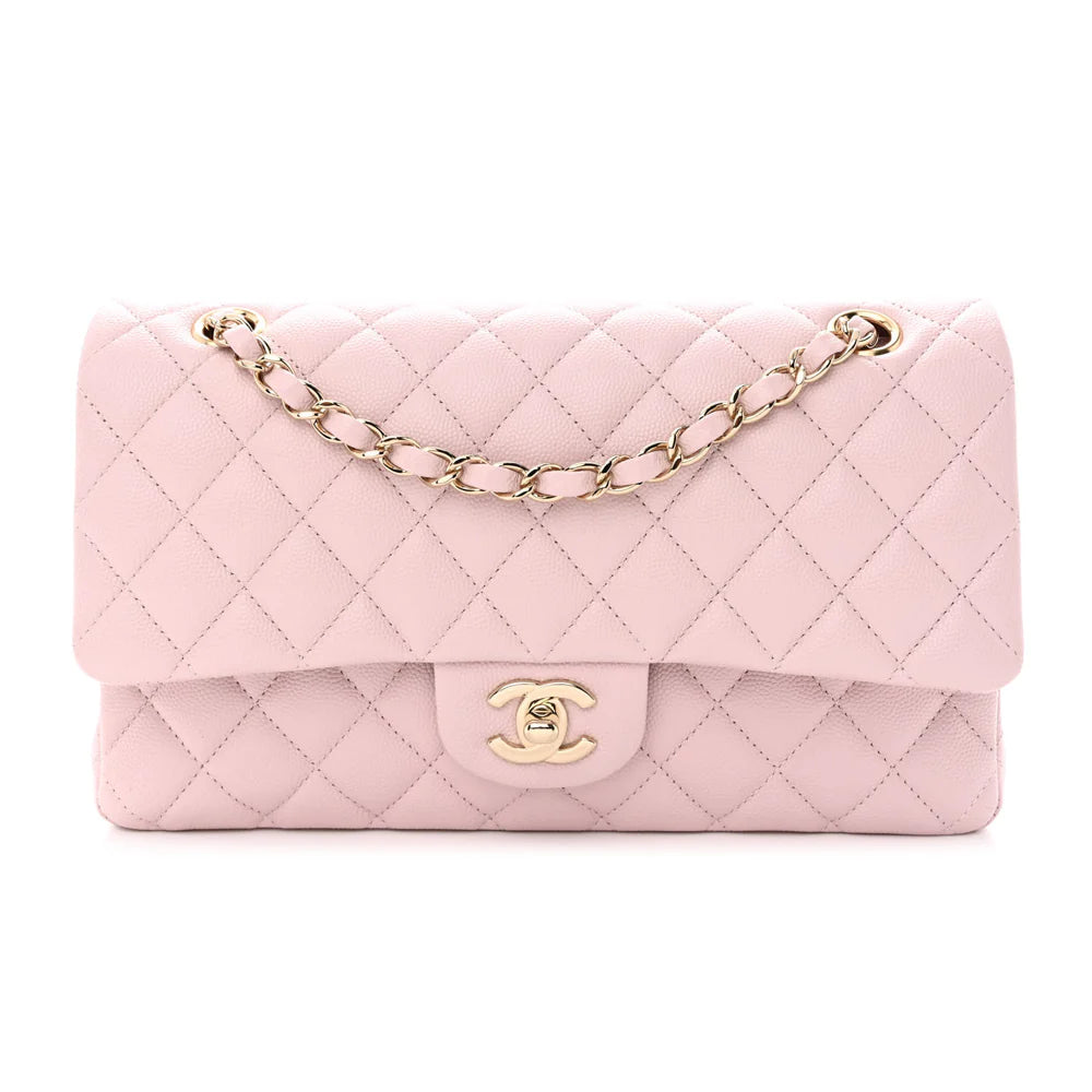 CHANEL Caviar Quilted Medium Double Flap Light Pink