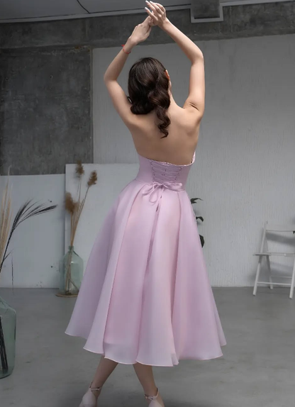 Romantic Pink A Line Puff Organza Prom Dress Party Birthday Dress SH3677