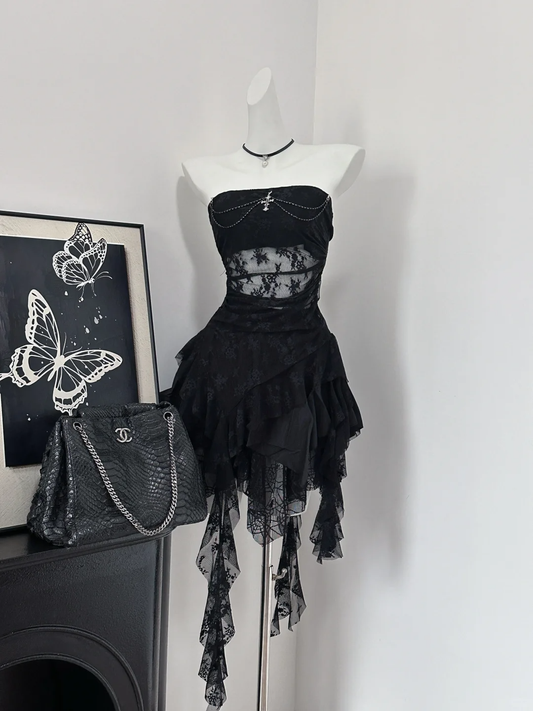 Sexy Black Lace Strapless Short Cocktail Dress 6th Grade Homecoming Dress S646