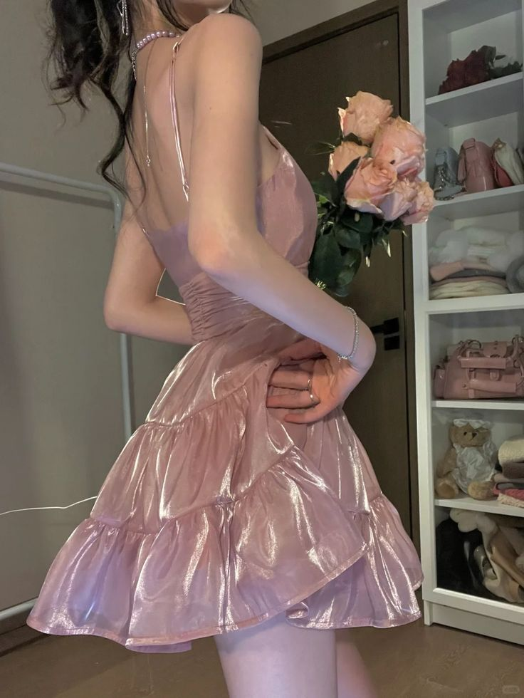 Classy A Line Spaghetti Strap Pink Organza Homecoming Dress Cocktail Dress S435