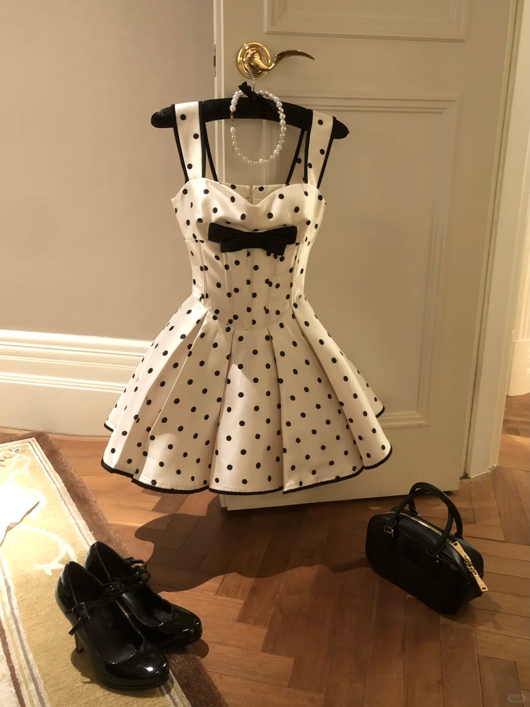 Cute A Line Strap Bow Polka Dot Satin Short Homecoming Dress Cocktail Dress SH3087