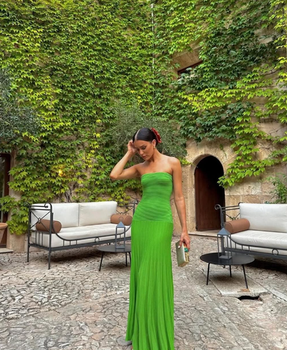 Stunning Sheath Strapless Green Satin Long Prom Dress Evening Dress SH2301
