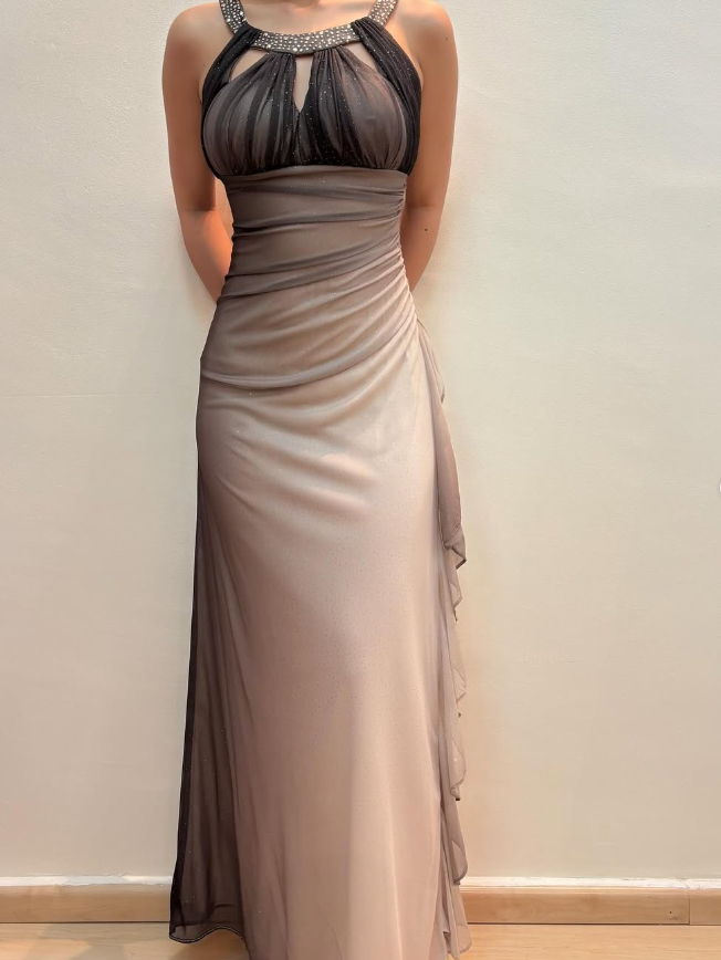 Vintage Mermaid Halter Rhinestone Grey Ombre Chiffon Prom Dress Evening Dress SH2065