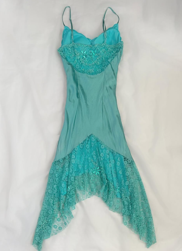 Blue Retro A Line Spaghetti Straps Beaded Lace Satin Homecoming Dress Cocktail Dress SH3546