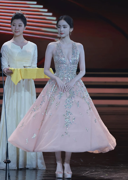 Fairy A Line Halter Sequin Tulle Open Back Party Dress Birthday Dress SH2925