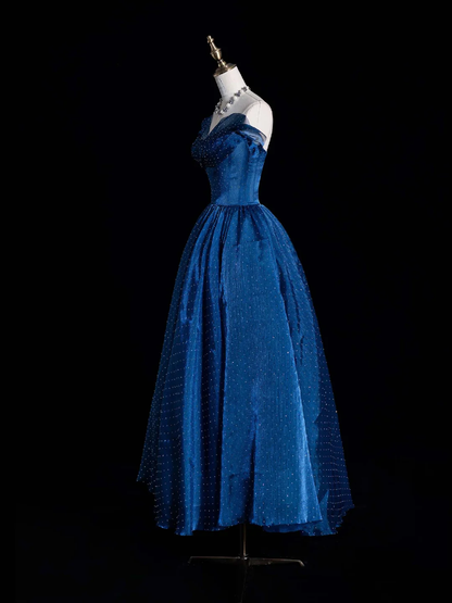 Elegant A Line Strapless Blue Tulle Long Prom Dress Graduation Prom Dress SH2475