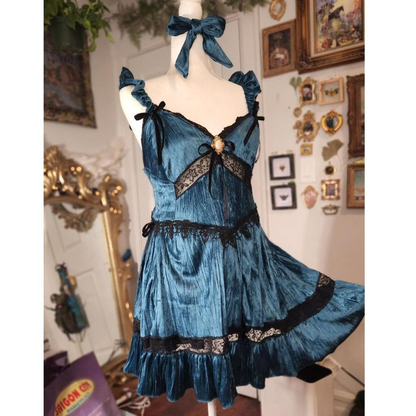 Vintage Blue Velvet Lace Homecoming Dress Sexy V Neck A Line Cocktail Dress  S449