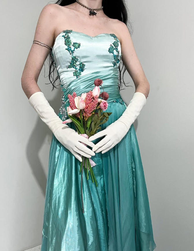 Blue Ombre Vintage A Line Sweetheart Neck Appliques Satin Chiffon Prom Dress Evening Dress SH2540