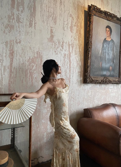 Vintage Mermaid Spaghetti Strap Beaded Ruffle Chiffon Prom Dress Evening Dress SH2070