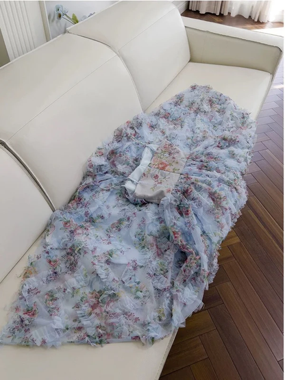 Unique Spaghetti Straps Tulle Floral Prom Dresse Tulle Evening Dress  SH1428