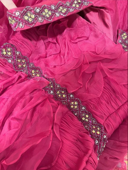 Pink Beaded Beautiful Mermaid Long Chiffon Ball Gown Evening Dress Party Dress gh4442