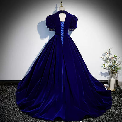 Royal Blue Long V Neckline Prom Dresses Sexy Evening Dress SH083