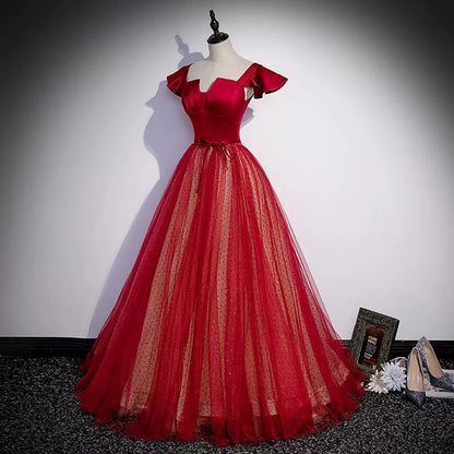 Simple A line Long Red Prom Dresses SH232