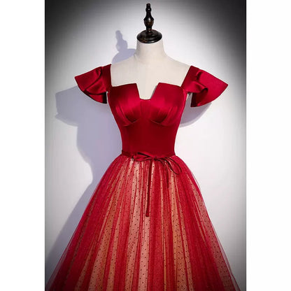 Simple A line Long Red Prom Dresses SH232