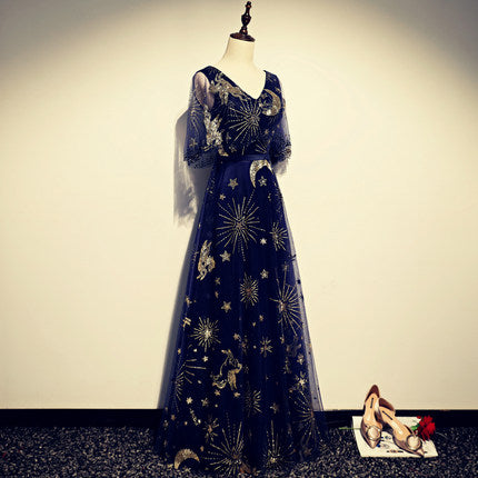 A line Navy Blue Tulle Prom Dresses SH159