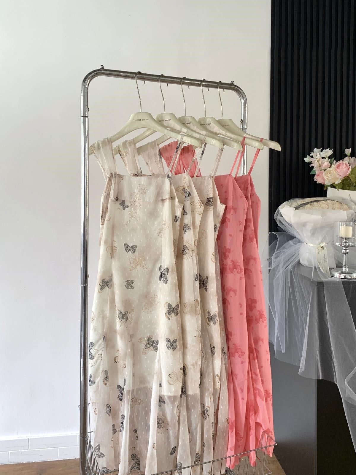 Sexy A line Spaghetti Straps Floral Long Dress Holiday Party Outfits For Women DP0031